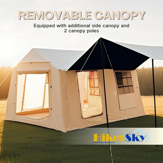 Inflatable Tent, Outdoor Easy Setup Inflatable Tents for Camping, Portable Blow Up Tent with Stove Jack, Cotton Canvas Material for Glamping, for 4 Season, 4/6/8/10 Person Use