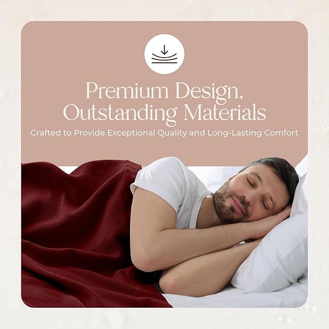 100% Organic Cotton Blanket - GOTS & Fairtrade Certified Organic Cotton Throw Blanket for Bed with Soft Warm & Breathable Single Knit Weave - Great as Bedspread or Coverlet (Burgundy, King/Cal King)