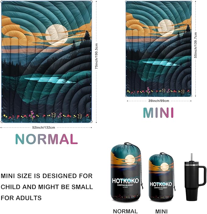 Camping Blanket,Lightweight Puffy Printed Camping Blanket Packable Outdoor Blanket for Camping,Traveling, Stadium, Hiking, Picnics