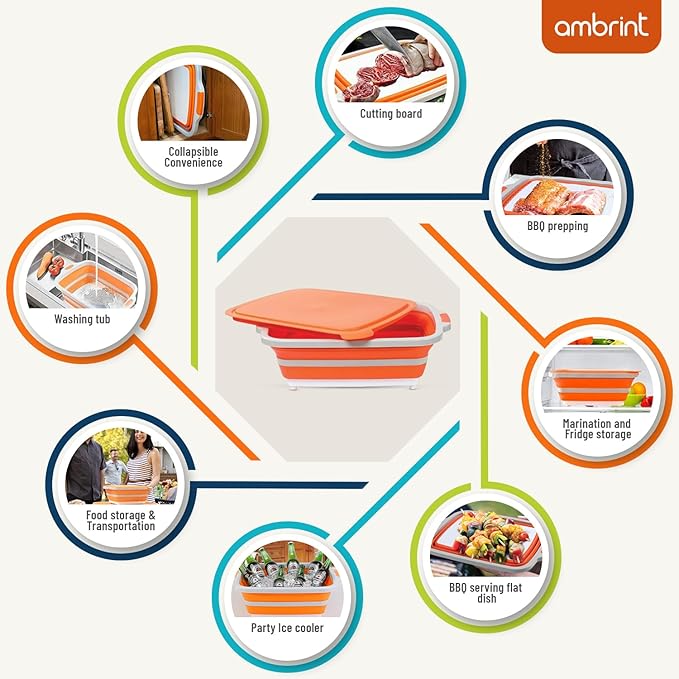 large 16L BBQ Prep Tub with Lid & BBQ Resting Blanket, Collapsible Cutting Board for Brisket & Vegetables, BBQ Tray for Meal Prep Marinating,Versatile Kitchen Container for Meat, Food Storage