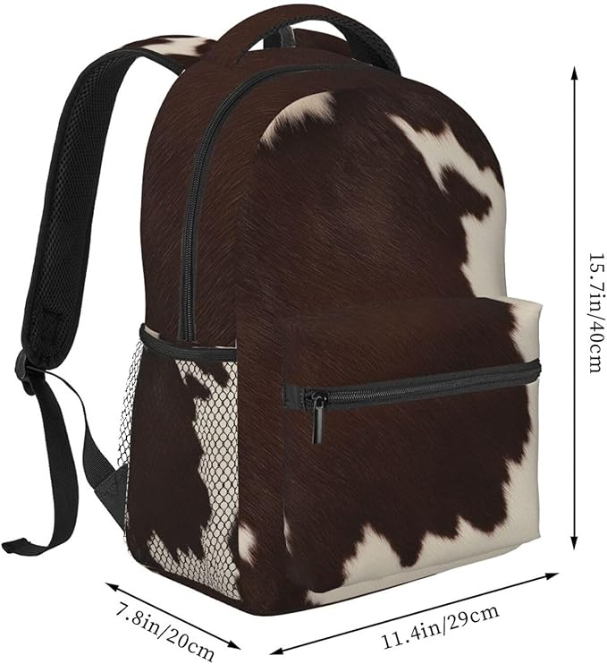Polyester Daypack Backpack for Sports Travel Running, Big Capacity Anti-Theft Multipurpose Carry On Bag, Cow Print Laptop Book Bag Rucksack