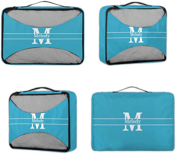 Custom 4 Packing Cubes Set, Lightweight Mesh Travel Luggage Organizers for Travel, Lake Blue Initial Letter 4 Pieces Suitcase Storage Bags
