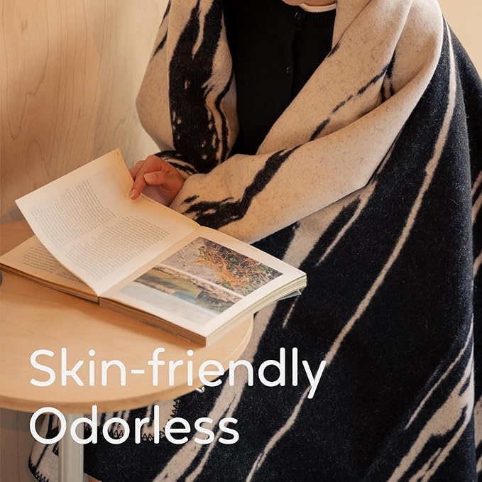 100% Wool Blanket, 48" x 62", Warm, Thick, Washable, Military Wool Blanket, Great for Camping, Outdoors, Sporting Events, Survival Kits,Black White Striped