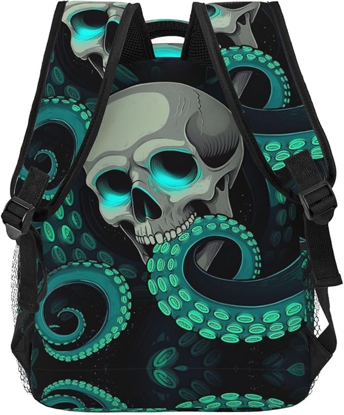 Lightweight Rucksacks for Climbing Outdoors Walking Cycling, Large Capacity Anti-Theft Multipurpose Carry On Bag, Skull Octopus Art Camping Outdoor Backpack