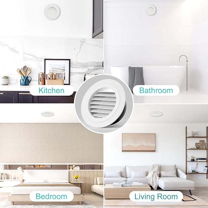 5 Inch Round Air Vent, HG Power ABS Louver Grille Cover with Built-in Screen Mesh, White Soffit Vent for Bathroom Office Kitchen Ventilation - Opening Size 4.56"