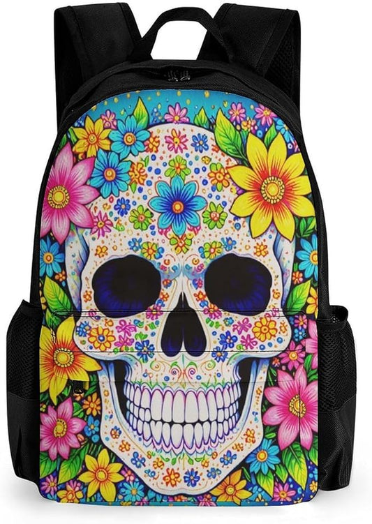 Supdreamc Rucksack Multipurpose Anti-Theft Big Capacity Shoulder Bag, Sugar Skull Colorful Day Of The Dead Art Travel Hiking Camping Rucksack With Side Pockets