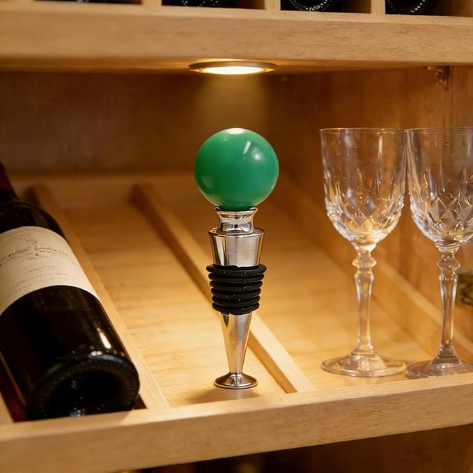 Homestia Green Gemstone Wine Stopper, Natural Crystal Wine Bottle Stopper Leak-Proof Reusable Wine Saver with Silicone Seal, Elegant Gift, Decorative Wedding Party