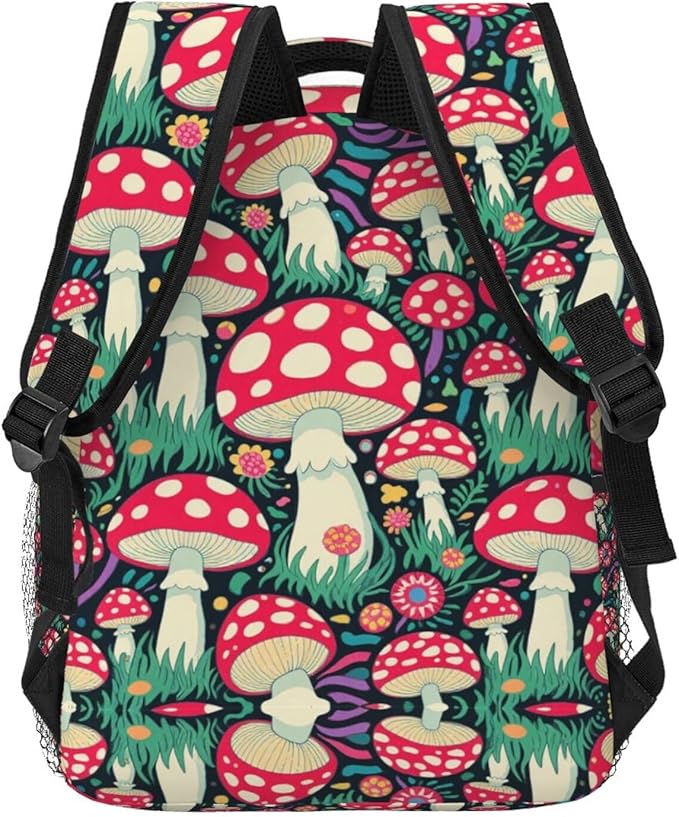 Men Women Polyester Trippy Mushroom Art Daypack Bookbag Big Capacity Shoulder Bag With Padded Straps for Climbing Travel Walking Cycling