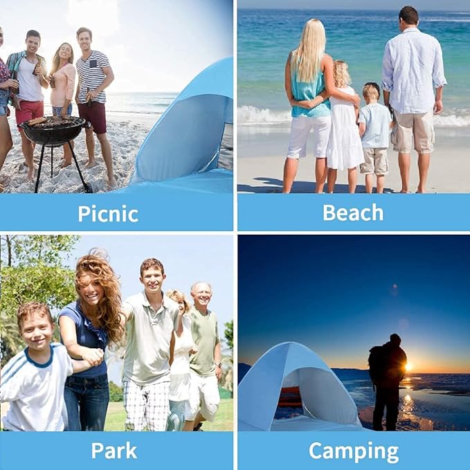 Pop Up Beach Tent – for 3-4 Person UPF 50+ UV Sun Protection Beach Shade Pop Up Sun Shelter with Carry Bag and Tent Stakes for Beach, Park, Camping (X-Large)