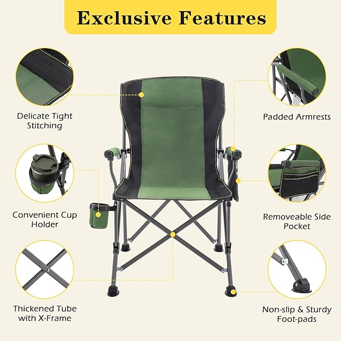 Fishing Chair Camping Chairs Foldable Lawn Beach Portable Campact Chair with Side Pockets and Cup Holder for Adults