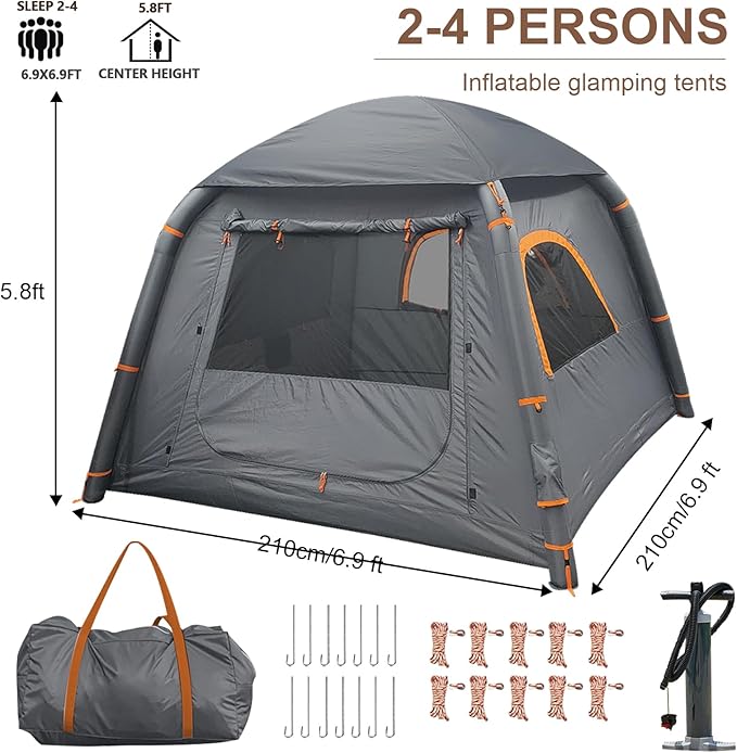 Inflatable Tents for Camping,2/4 Person Easy Setup Blow Up Tents for 4 Seasons Waterproof InflatableTent for Camping, Air Glamping Tents for Camping Adult