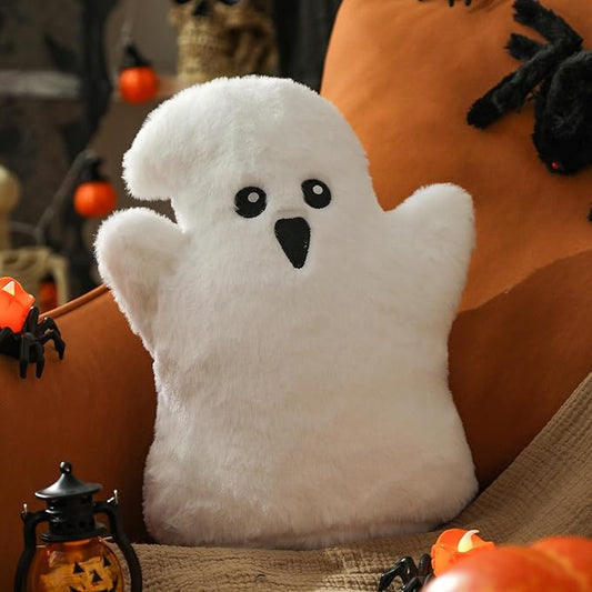 YRXRUS Ghost Pillows, Halloween Ghost Shaped Throw Pillows for Room Decor, White Boo Pillows 10x13 Inches Soft Faux Rabbit Fur Cushion for Holiday