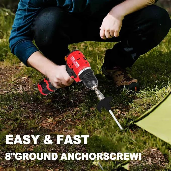 12 Pack Screw in Tent Stakes Heavy Duty,8 ’’ Ground Anchors Screw in,Metal Stakes with Hex Head Driver and Sturdy Storage Box. (12, Black)