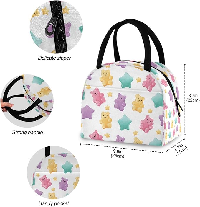 Kcldeci Kids Lunch Bag Insulated Lunch Box for Boys Girls Gummy Bear Star1 Reusable Toddler Leak-proof Lunchbox for School and Daycare