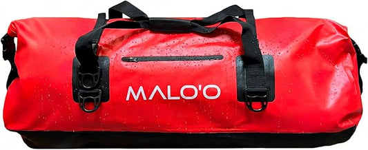 Malo’o Waterproof Dry Duffel, Heavy-Duty Roll Top Waterproof Gear Bag with Shoulder Strap & Molle Loops, Marine Duffel for Kayaking, Boating, Camping, Beach & Travel, Red, 100L