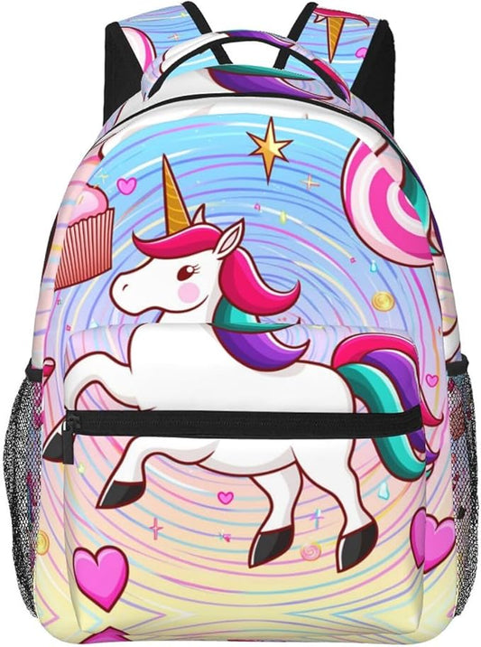 Polyester Daypack Bookbag for Gym Business Bicycle, Large Capacity Multipurpose Anti-Theft Carry On Bag, Psychedelic Trippy Unicorn Art Travel Hiking Daypack