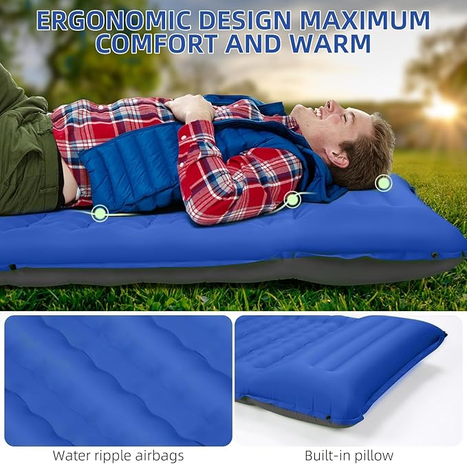 Camping Sleeping Pad, Extra Thick 5 Inch Camping Mat with Pillow Built-in Foot Pump Inflatable Sleeping Pads Compact for Camping Backpacking Hiking Traveling Tent