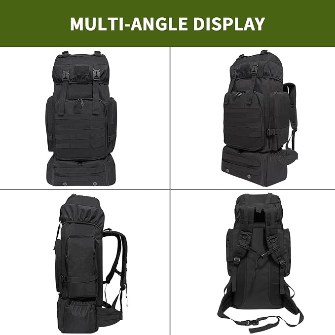 Hiking Backpack, 80L Molle Military Tactical Rucksack, Camping Backpack with Shoe Compartment, Lightweight Rucksack for Men, Water Resistant Hiking Daypack Survival Bag Hiking Bag (Black)