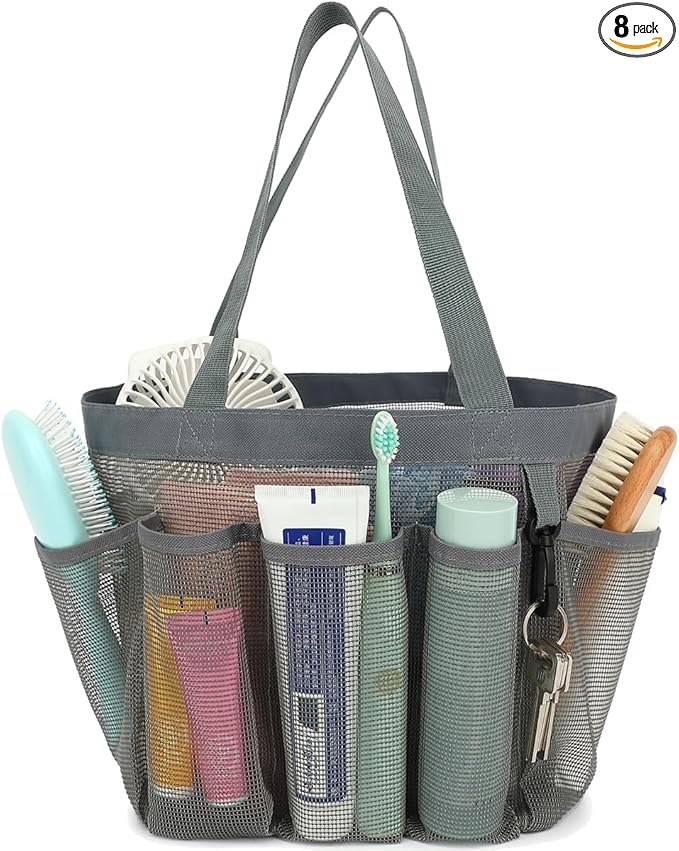 Mesh Shower Caddy Portable for College Dorm Room Essentials, 8-Pocket Large Shower Basket Tote Bag with 2 Handles for Toiletry, Bathroom, Beach, Camp, Gym