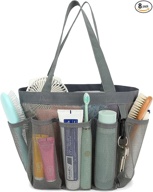 Mesh Shower Caddy Portable for College Dorm Room Essentials, 8-Pocket Large Shower Basket Tote Bag with 2 Handles for Toiletry, Bathroom, Beach, Camp, Gym