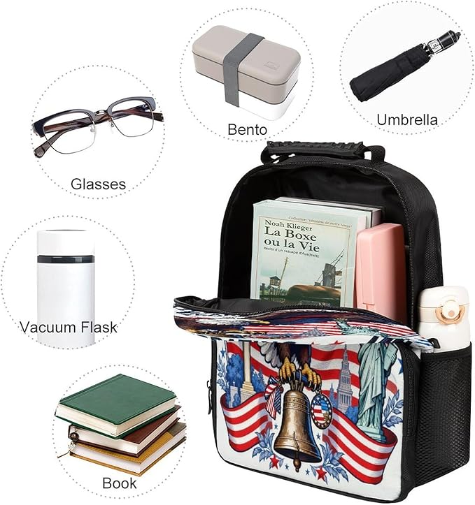 Men Women Lightweight 250th Anniversary Freedom Eagle Art Daypack Bookbag Big Capacity Carry On Bag With Side Pockets for Camping Travel Bicycle