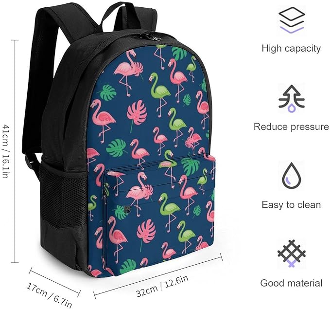 Daypack Backpack Multipurpose Anti-Theft Large Capacity Bookbag, Tropical Teal Pink Flamingo Travel Hiking Camping Rucksack With Adjustable Shoulder Straps