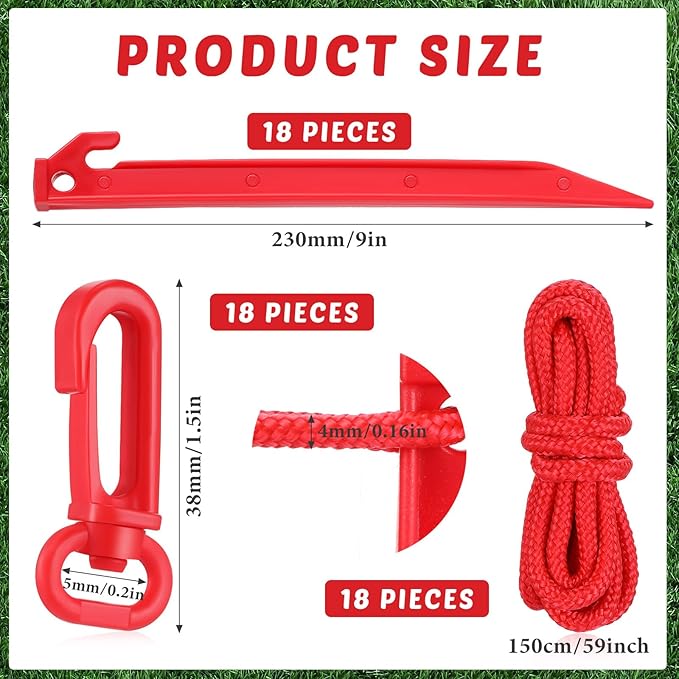 Yinkin 18 Sets Inflatable Stakes Replacement Yard Inflatable Plastic Stakes and Tethers for Halloween Lawn Tents Pegs Outdoor Camping Canopy