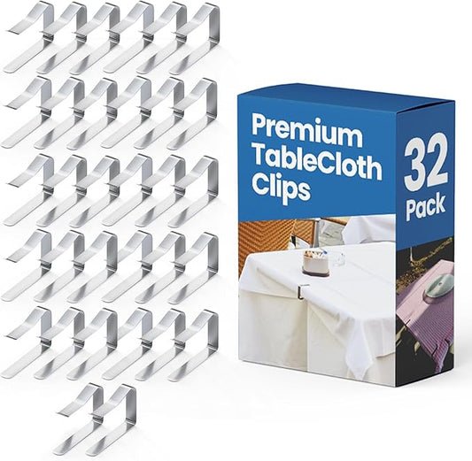 32 Pcs Picnic Tablecloth Clips for Outdoor Tables - Stainless Steel Table Cloth Clip, Fits for 1.5” Thick Tables, Metal Clamps for Picnic Table Clips, Dining Table Cloth Holder