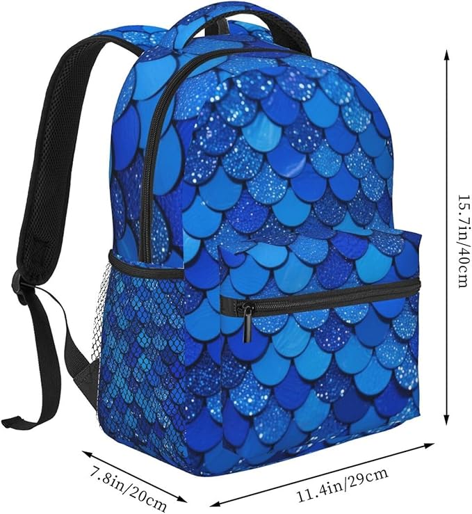 Backpack Anti-Theft Multipurpose Large Capacity Carry On Bag, Blue Scale Art Camping Outdoor Backpack With Side Pockets