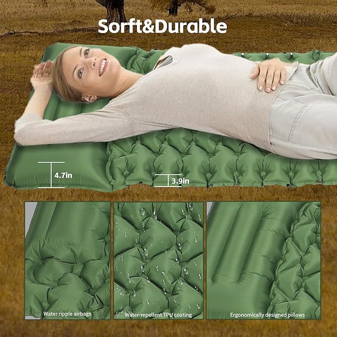 Camping Sleeping Pad,Self Inflating Sleeping Pad with Pillow Built-in Foot Pump, Ultralight Portable Inflatable Sleeping Pads for Outdoor Camping, Backpacking,Hiking,Tents,Includes Carry Bag