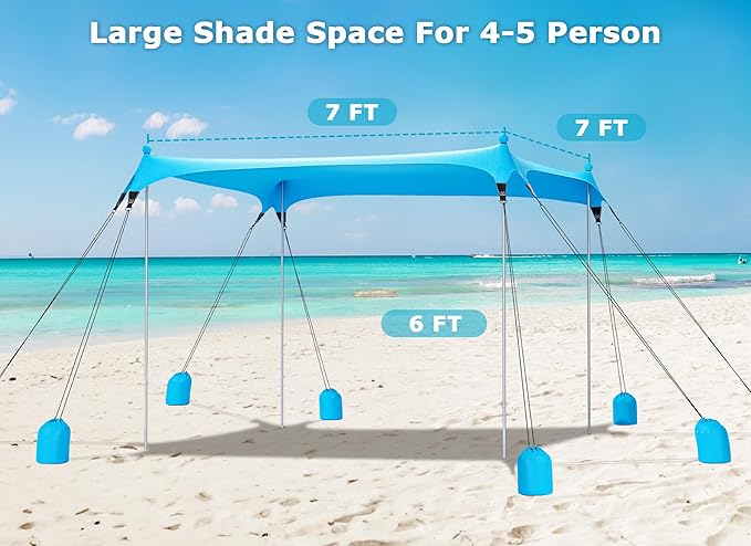 Gorich Beach Tent Sun Shelter with 8 Sandbags, UPF50+ Protection & Windproof Pop Up Beach Canopy Tent Sun Shade for Family, Travel & Camping, Easy Setup Canopy Umbrella