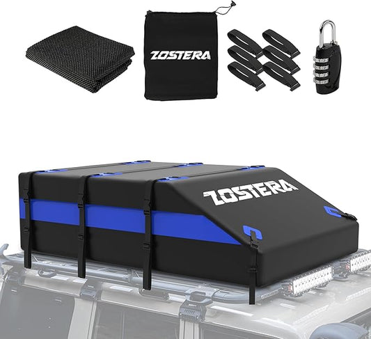 Rooftop Cargo Carrier Roof Bag,100% Waterproof,15 Cubic Feet for All Vehicle with/Without Rack,Includes Anti-Slip Mat+10 Straps+6 Door Hooks+6 Extension Straps+Soft Roof Top Luggage Lock