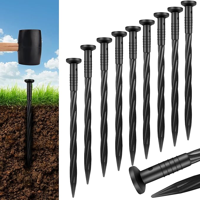 100 Pack 8 Inch Plastic Landscape Edging Anchoring Stakes Garden Lawn Yard Spikes Landscaping Stakes for Paver Edging, Weed Barrier, Tent, Artificial Turf