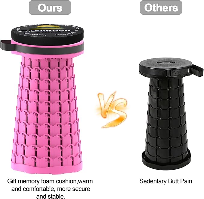 ALEVMOOM Upgraded Portable Collapsible Stool with Cushion, Telescoping Folding Stool for Adults, Lightweight Yet More Sturdy Capacity 600 lbs for Camping Fishing Hiking BBQ