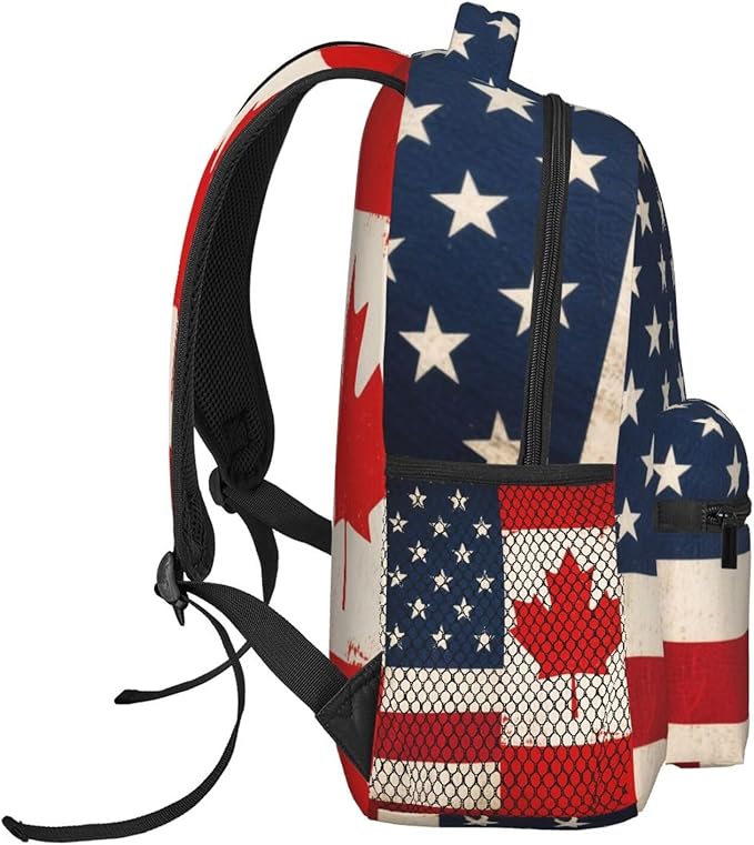 Daypack Backpack Polyester Anti-Theft Multipurpose Usa America Ca Canada Flag Art Bookbag Big Capacity Travel Hiking Camping Rucksack With Smooth Zippers