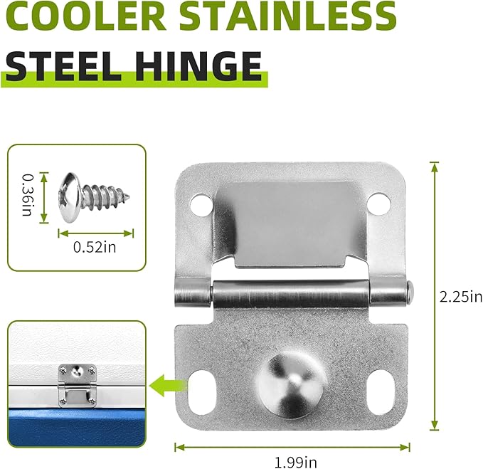 Cooler Stainless Steel Hinge Replacement for Coleman Cooler Hinges 6262 6270 5235 5250 5286b, Camping Cooler Accessories, Ice Chest Stainless Steel Hinges (2 PCS)