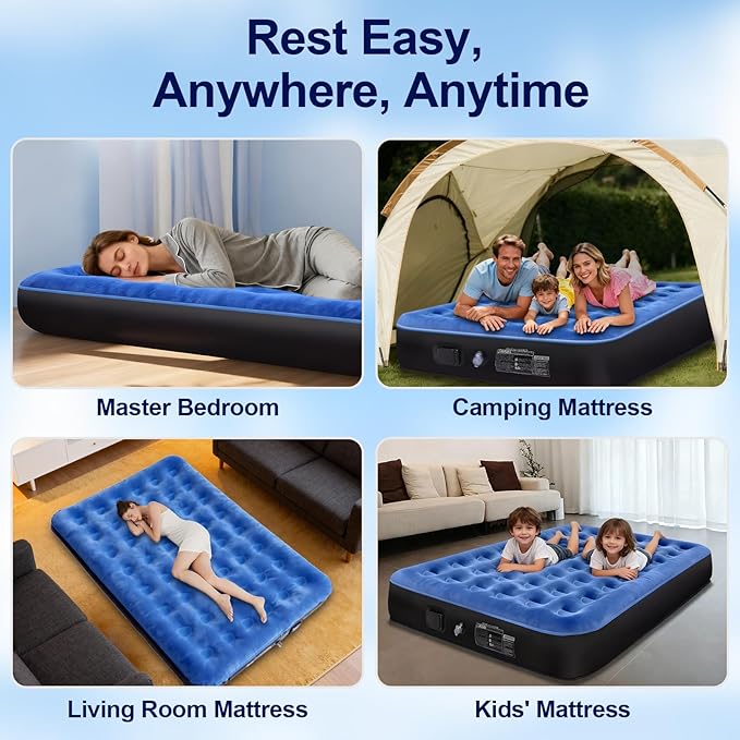 Air Mattress Full with Built in Pump,10’’ Blow up Bed for Adults, 650 LBS Portable Air Bed,Camping Inflatable Mattress for Guest, Camping, Home & Travel, Carry Bag Included