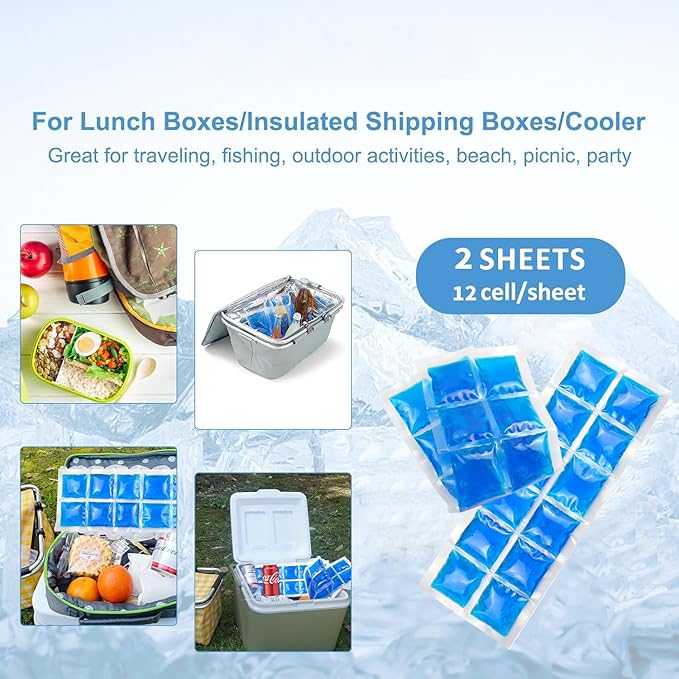 2-Pack Flexible Ice Sheets-4.9x13.4 for Any Lunch Boxes & Bags & Coolers - Reusable Freezer Packs Stay Foldable When Frozen, No Leak Gel Wrap to Keep Food/Drinks Cold for Hours for Work, BBQ, Camping