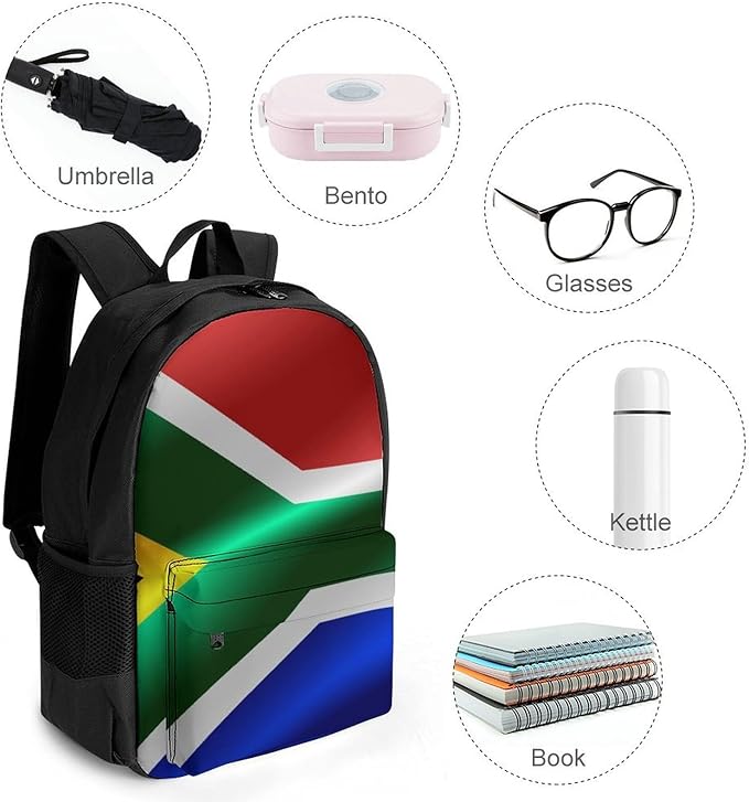 Men Women Lightweight Flag Of South Africa Casual Daypack Big Capacity Bookbag With Padded Straps for Gym Travel Walking Cycling