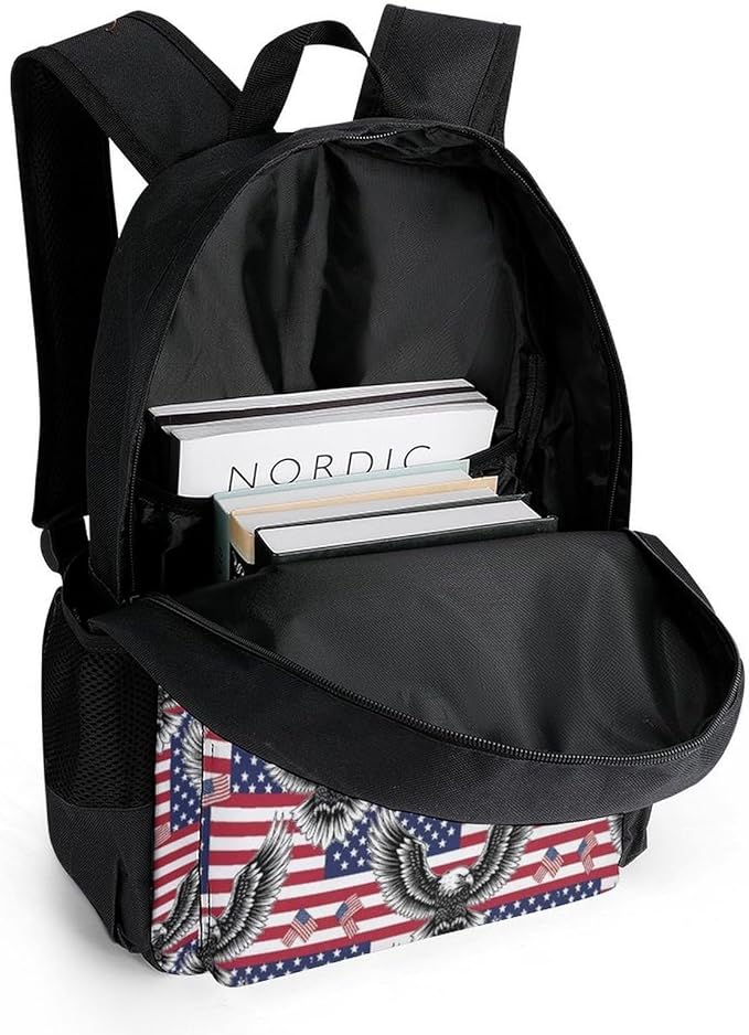 Daypack Bookbag Multipurpose Anti-Theft Big Capacity Carry On Bag, American Flag Usa Cool Bald Eagle Pattern Art Travel Hiking Camping Rucksack With Padded Straps