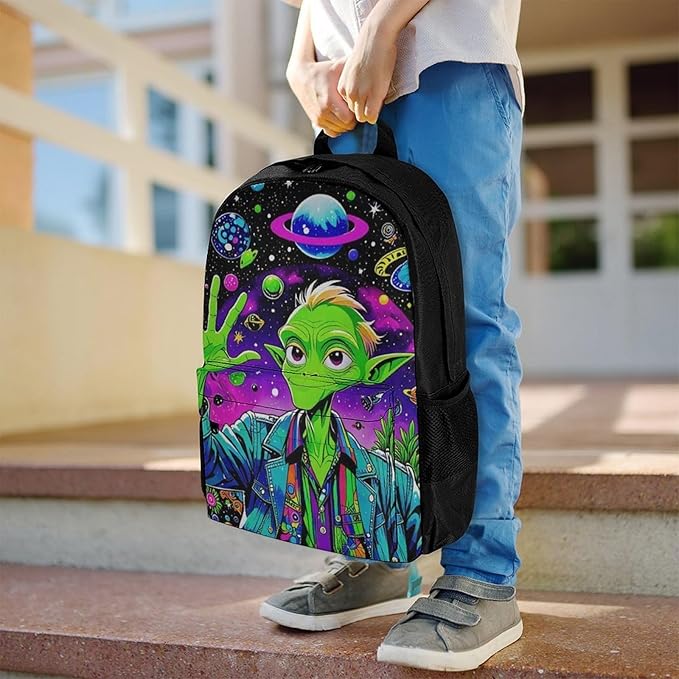 Supdreamc Daypack Bookbag Anti-Theft Multipurpose Large Capacity Bookbag, Psychedelic Space Alien Art Travel Hiking Camping Rucksack With Adjustable Shoulder Straps