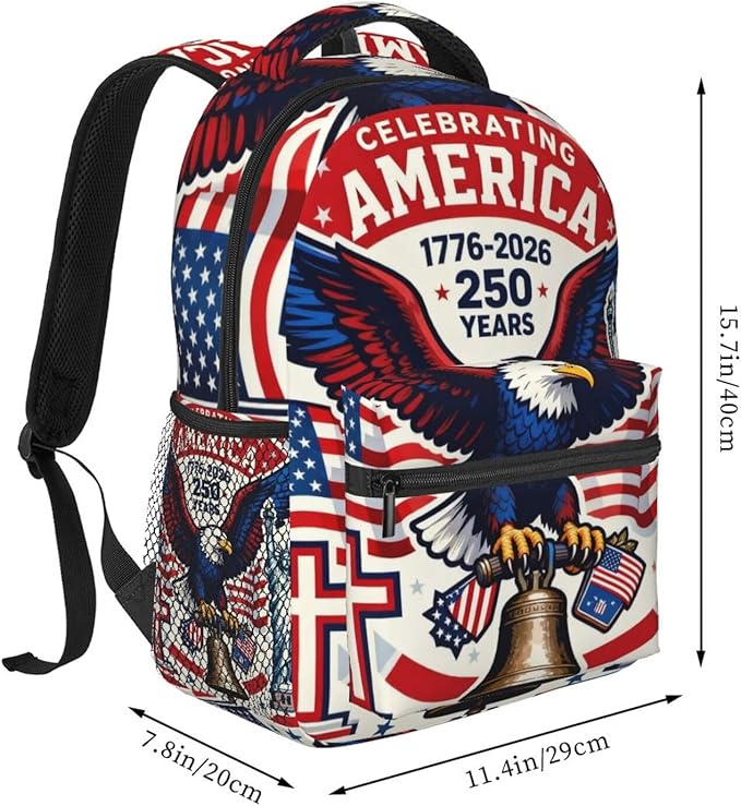 Lightweight Rucksacks for Camping Picnic Walking Cycling, Large Capacity Multipurpose Anti-Theft Carry On Bag, 250th Anniversary Freedom Eagle Art Travel Hiking Camping Rucksack