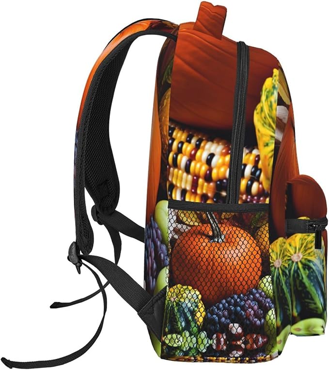 Shoulder Book Bags Anti-Theft Multipurpose Big Capacity Bookbag, Thanks Giving Pumpkin Corn Fruit Art Travel Hiking Backpack With Smooth Zippers