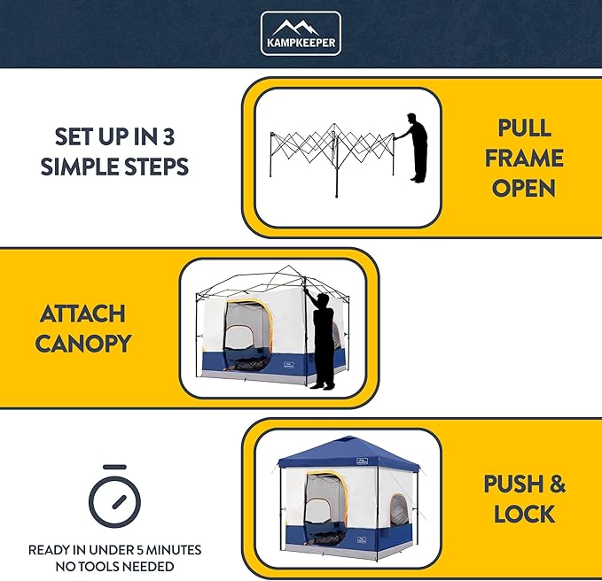KAMPKEEPER 6 Person Camping Tent, 10x10 Pop Up Canopy Tent with Camping Inner Tent, Converts 10'x10' Straight Leg Canopy into Camping Tent–Fully Vented Roof(Canopy & Frame Included)