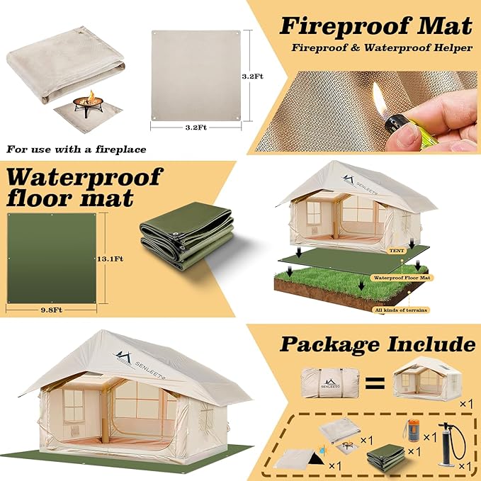 Inflatable Tents for Camping, Large Inflatable Camping Tent with Hand Pump, Easy Setup Tents for 2/4/6/8/10/12 People, Portable Glamping Tent