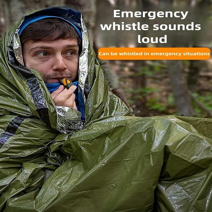 Emergency Survival Tent. 2-Person Tube Shelter Waterproof & Windproof Reusable Thermal Blanket Compact,Lightweight Includes SOS Whistle Perfect for Camping, Hiking, and Emergencies.