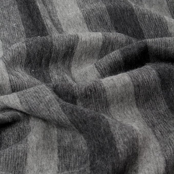 Thick Alpaca Wool Blanket Heavyweight Camping Outdoors Indoors Soft Peru Twin Size Stripes Design (Dark Gray/Soft Gray, Twin Size)