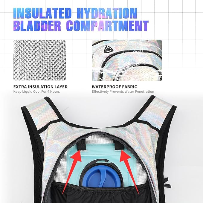 Hydration Backpack, Festival Rave Hydration Pack, Water Backpack with 2L Hydration Bladder, Rave Backpack Hydration Pack Hydropack Hydro for Hiking, Biking, Festivals, Raves