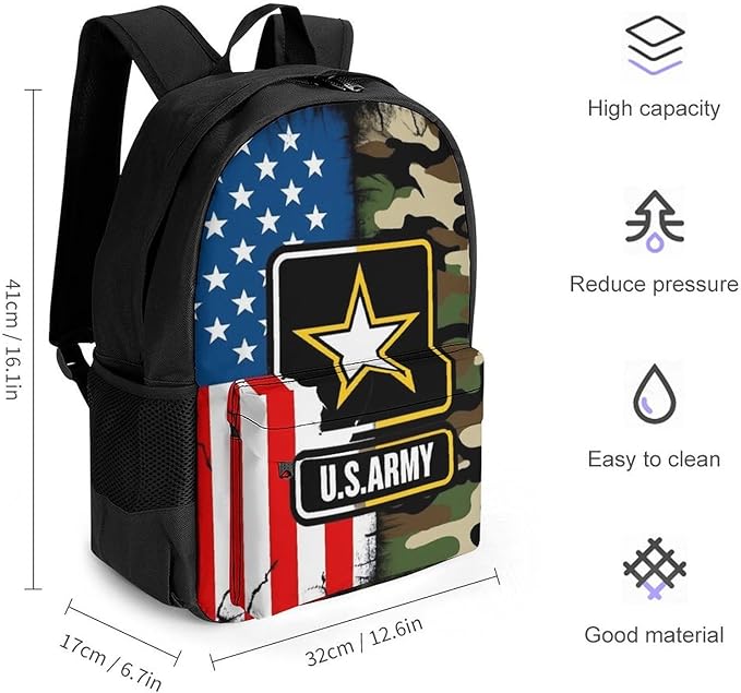 Lightweight Rucksacks for Camping Picnic Walking Cycling, Large Capacity Multipurpose Anti-Theft Carry On Bag, American Flag Army Green Camo Usa Retro Camouflage Travel Hiking Camping Rucksack
