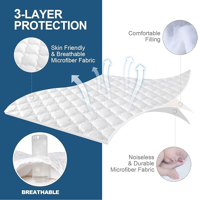 Short Queen Mattress Topper Thick Quilted Mattress Pad, RV Queen Mattress Cover, Super Soft Breathable and Noiseless Down Alternative Fiber with Deep Pocket Fits up to 23 Inch Mattress
